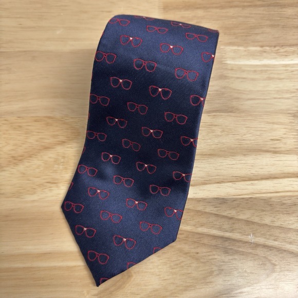 Paul Fredrick Other - Paul Fredrick Mens Necktie Navy Blue Jacquard Sunglasses 100% Silk All Over